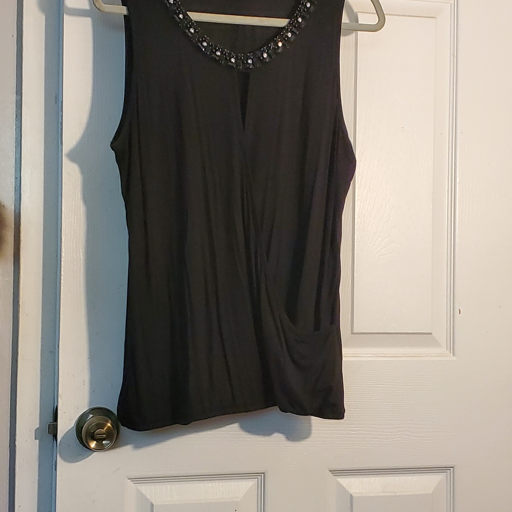 Cupio Black Tank Top with Embellished Neckline